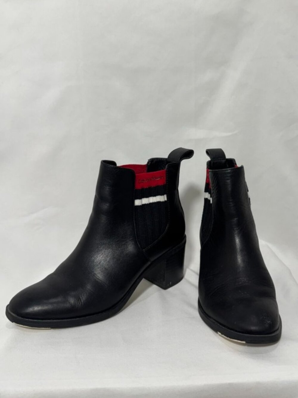 Calvin Klein Black Leather Chelsea Boots - Red Stripe Detail